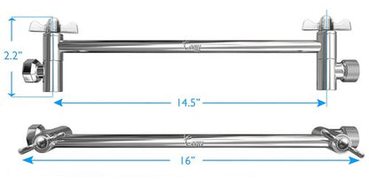 Coeur Designs 16-Inch Extra Long Shower Extension Arm. Solid Brass. Height/Angle Adjustable With a Unique Locking Gear for a Perfect Position Every time. Holds All Showerhead Sizes.