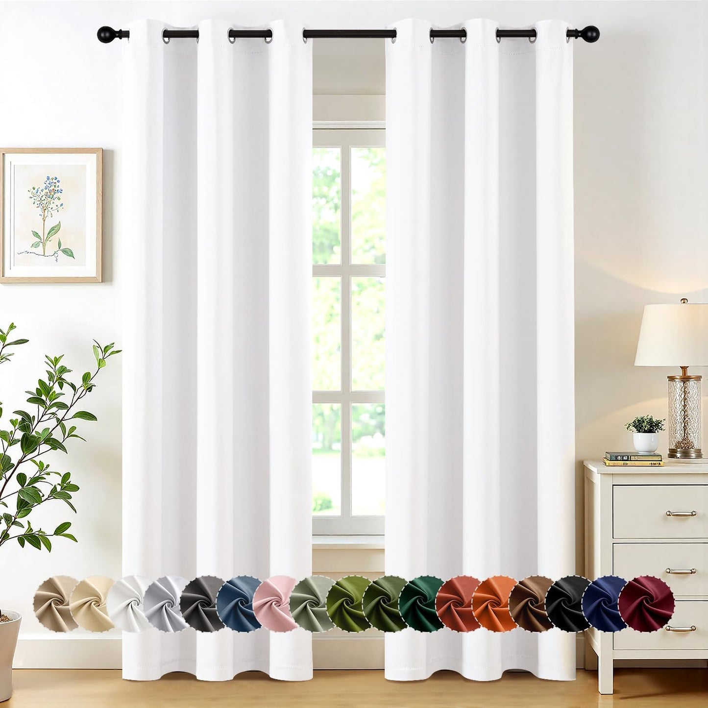 MIULEE Pure White Curtains - Thermal Insulated Room Darkening Drapes | 72-Inch Grommet Top Panels