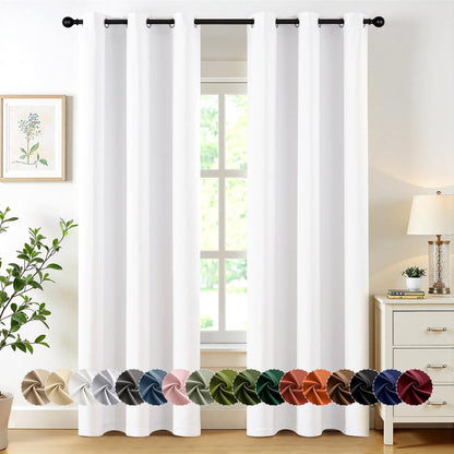 MIULEE Pure White Curtains - Thermal Insulated Room Darkening Drapes | 72-Inch Grommet Top Panels