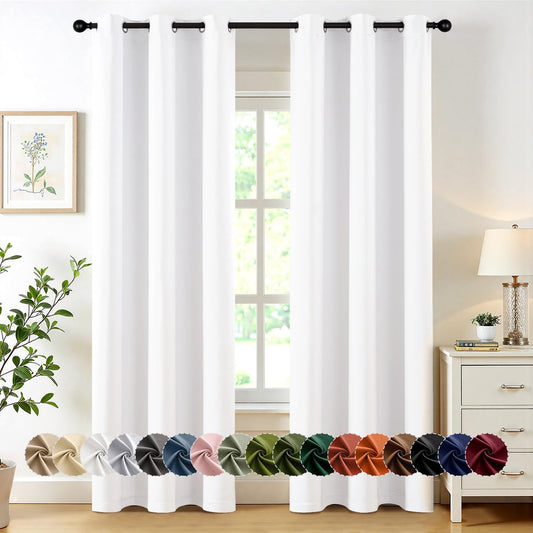 MIULEE Pure White Curtains - Thermal Insulated Room Darkening Drapes | 72-Inch Grommet Top Panels