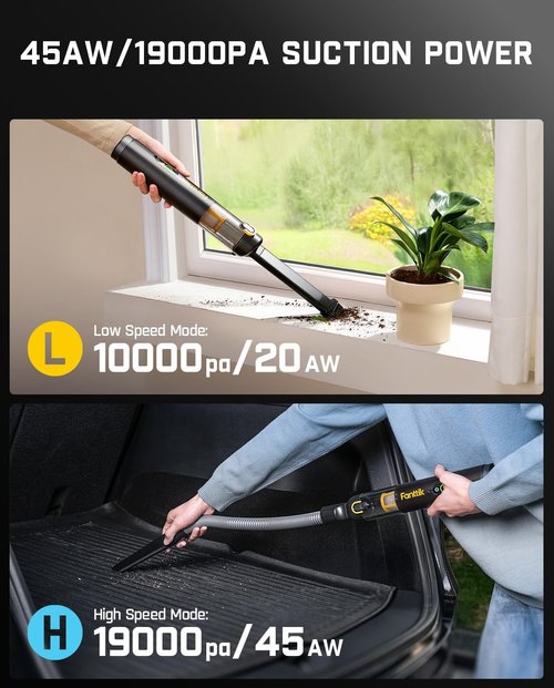 Fanttik Slim V10 APEX Cordless Car Vacuum - 4-in-1 Portable Handheld with 19kPa Suction Power | Smart Digital Display & 2 Modes (Black)