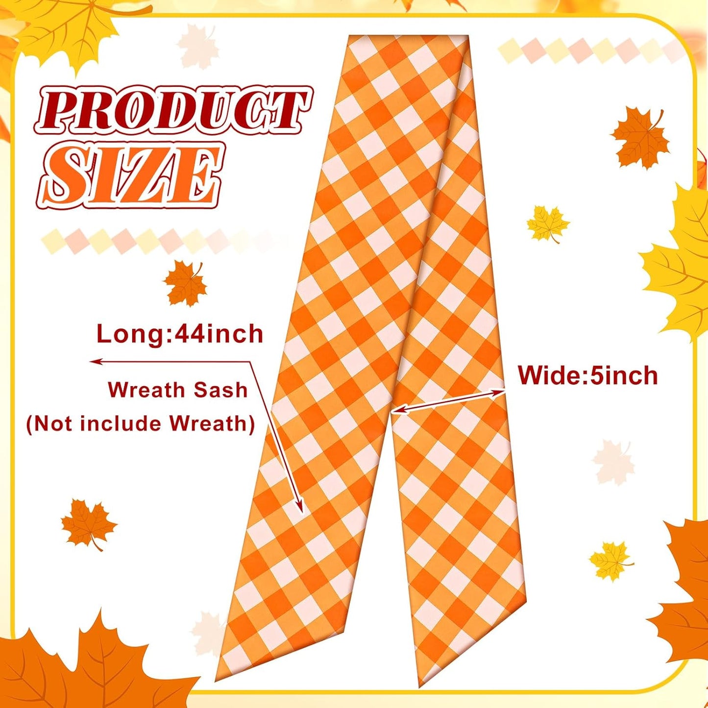 VitalCozy Fall Check Wreath Sash - Elegant Satin Ribbon for Monogrammed Embroidery | Indoor/Outdoor Decor