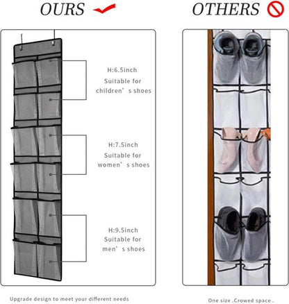 KEEPJOY Over The Door Shoe Organizer - 2 Pack Mesh Pockets Hanging Rack | Large 57.5"x12.6" Grey Storage Solution