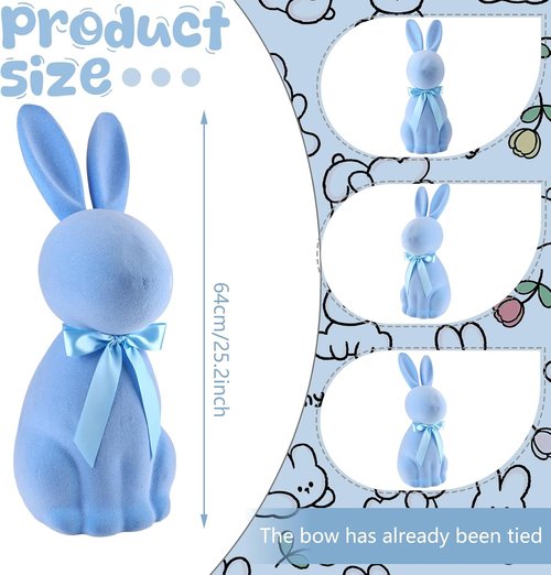 Lineshading Blue Easter Bunny Decoration - 25" Flocked Standing Large Rabbit Figurine for Porch & Lawn Decor