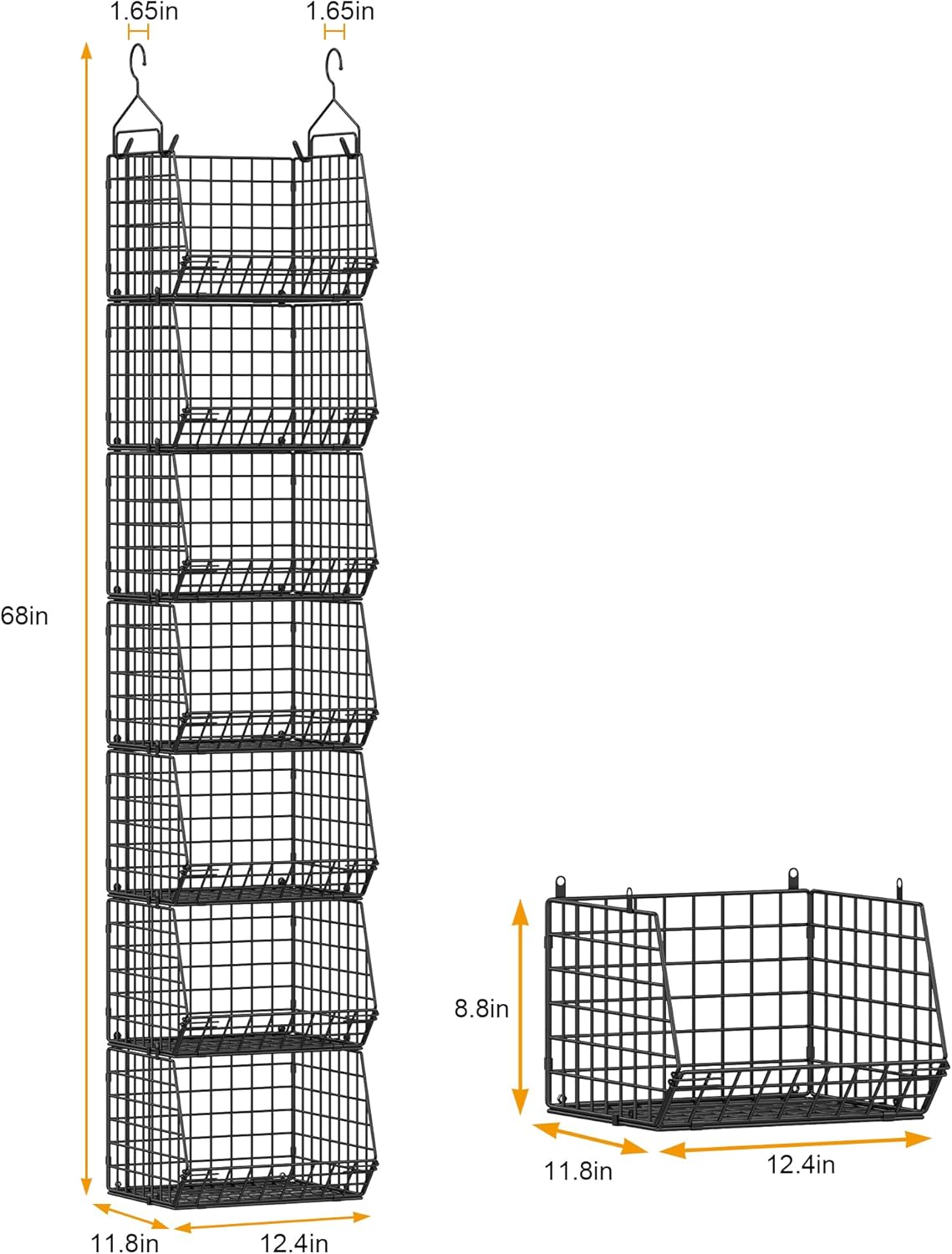 X-cosrack 7-Tier Foldable Hanging Closet Organizer - Wire Shelving with 4 Large Hooks & 5 S Hooks for Clothes & Handbags
