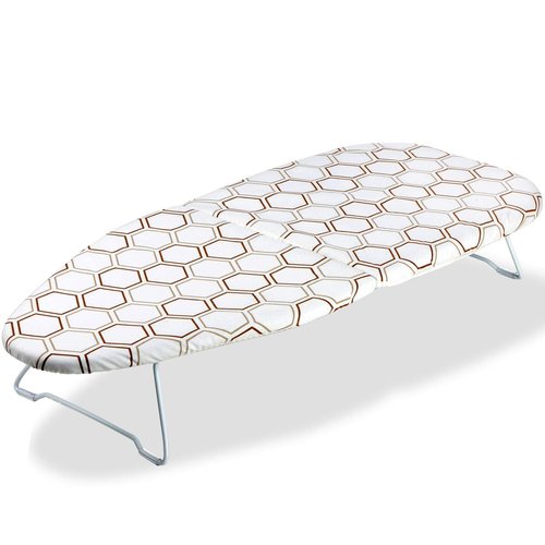 SheeChung Small Tabletop Ironing Board 30" Lx12”W Heavy Duty Ironing Board with Mesh Metal Base 100% Cotton Cover,Hook for Hanging,Portable Folding Mini Iron Board for Sewing Craft Room Dorm,Brown