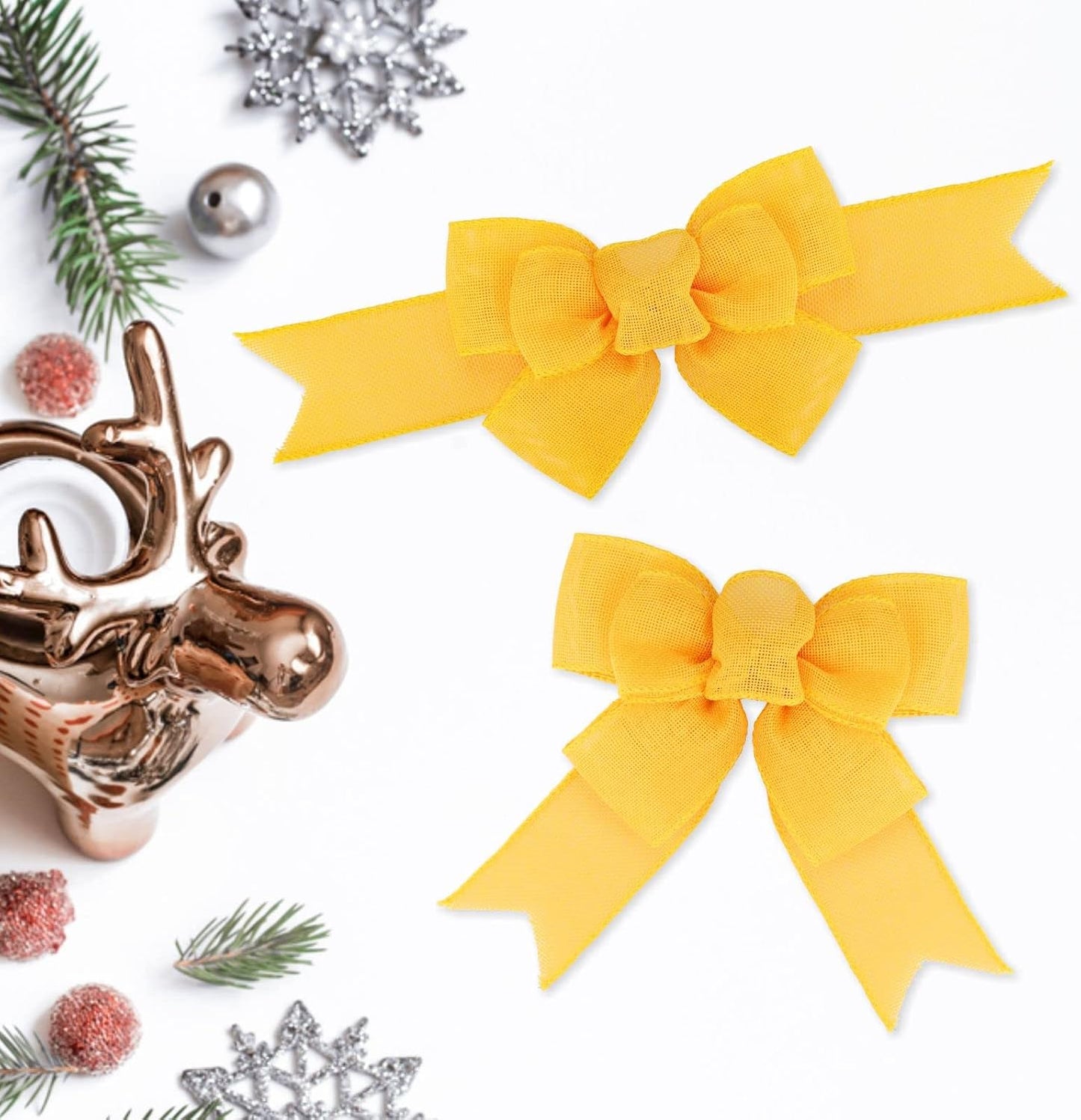 Meseey Yellow Wired Ribbon - Handmade Burlap Bows for Wreaths & Gift Wrapping | 2 Pcs Set