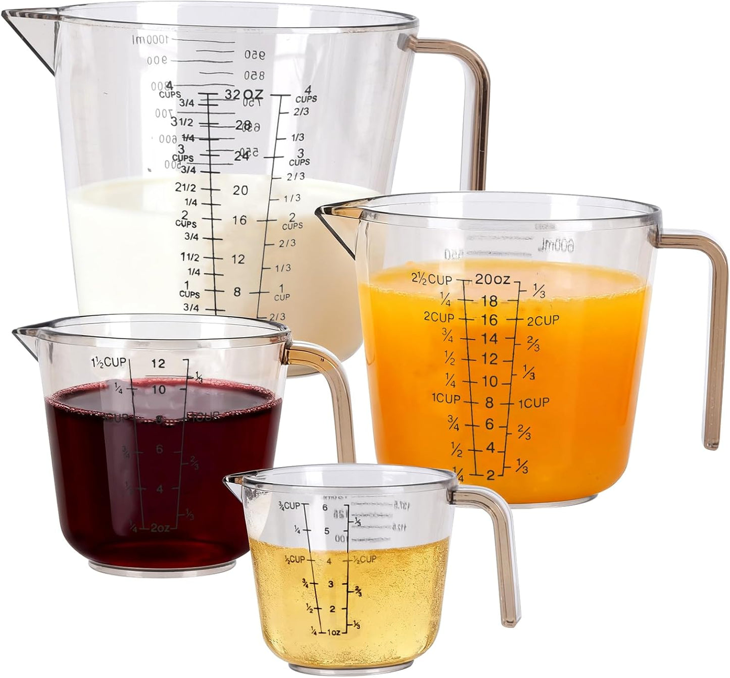 Skiennix 4-Cup Measuring Cups Set - BPA-Free Plastic with Nozzle Handle | 150/300/600/1000ML Sizes (Black)