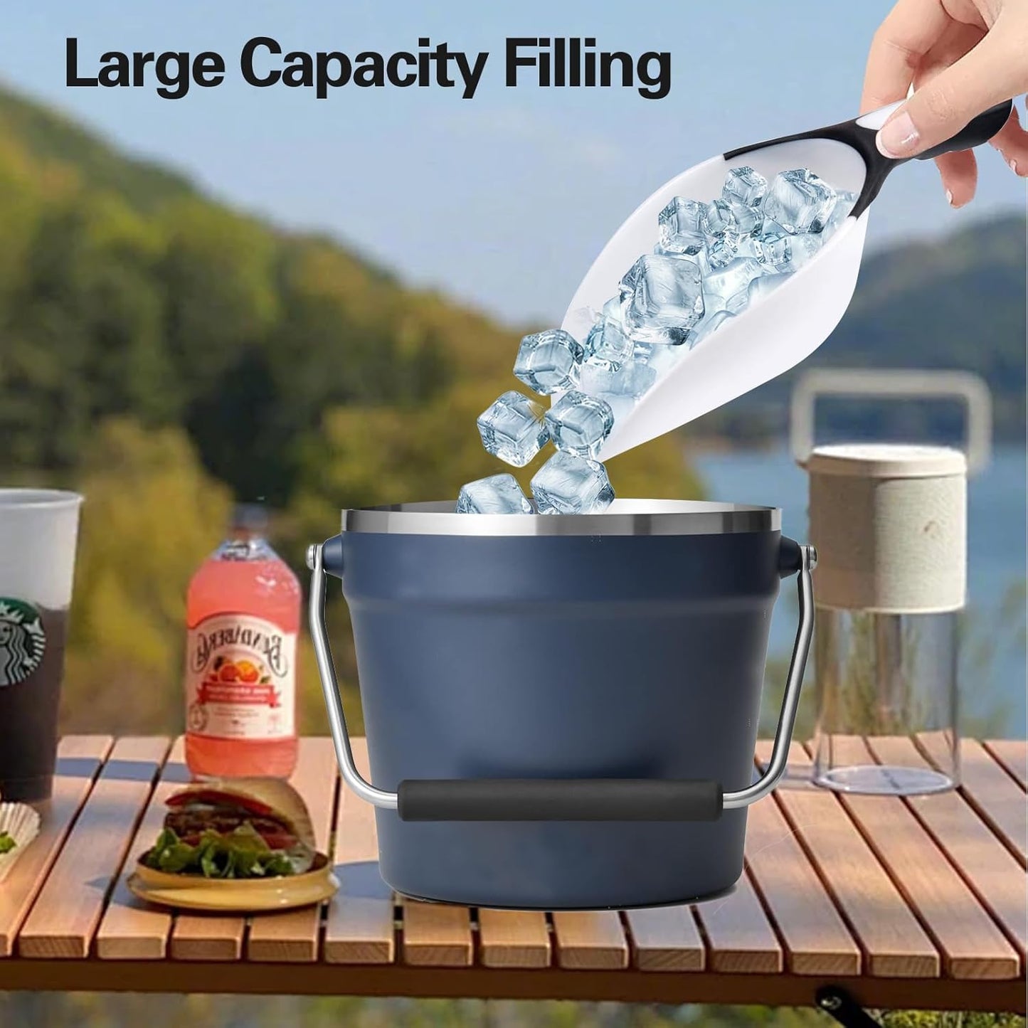 Rambler Ice Bucket Scoop Compatible with Yeti,Food grade PP Ice Scoop with Soft Grip Handle and Hanging Hole Compatible with YETI Rambler Beverage Bucket,Ice Maker
