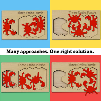 Three Crabs Puzzle - Wooden Brain Teaser for Teens & Adults | Educational Family Games & Unique Classroom Gifts