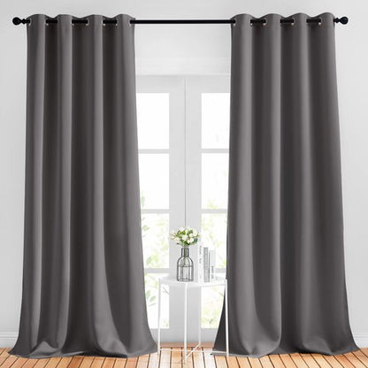 NICETOWN Grey Bedroom Curtains Blackout 96 inches Long, Grommet Energy Saving Thermal Drapes Room Darkening Sound Dampening Window Treatments for Living Room, W52 x L96, 2 Panels