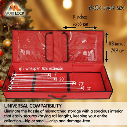 Mobi Lock Wrapping Paper Storage Box - Durable Red Organizer with Zipper & Pockets | Holds 24-30 Rolls