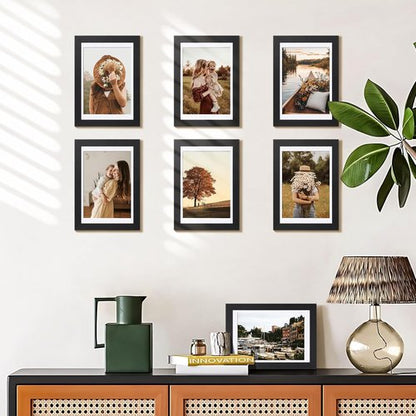HappyHapi 4x6 Picture Frame Set of 5 - Black Gallery Wall Frames for 3.5x5 or 4x6 Photos