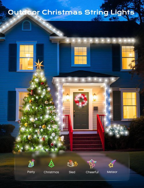 Brightown Solar C6 Strawberry String Lights - 39ft 100 LEDs White Fairy Lights for Outdoor Christmas Decor