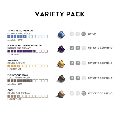 Nespresso Capsules Original Line, Ispirazione Variety Pack, Mild, Medium, Dark Roast Espresso Coffee, 50 Count Espresso Coffee Pods