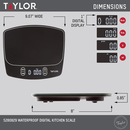 Taylor Waterproof Digital Kitchen Scale - Accurate Measurements Up to 11 Pounds | Sleek Black Design