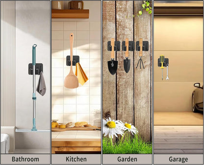 Skiennix Broom Holder Wall Mount - 3-Piece Mop and Garden Tool Organizer - Durable 304 Stainless Steel (Black)