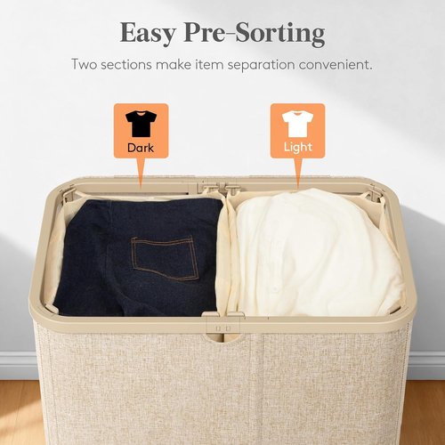 Lifewit 145L Large Laundry Basket - Foldable Hamper with Lid & Removable Bag | Beige