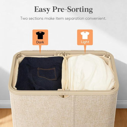 Lifewit 145L Large Laundry Basket - Foldable Hamper with Lid & Removable Bag | Beige
