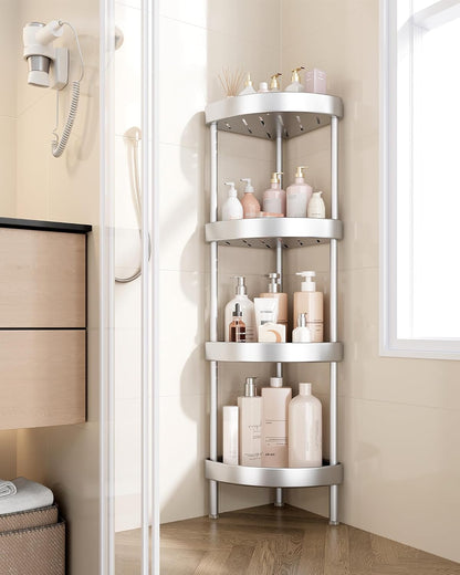 Nieifi Corner Shower Caddy Stand - 4-Tier Rustproof Aluminum Organizer | Height-Adjustable Legs for Stability - Silver