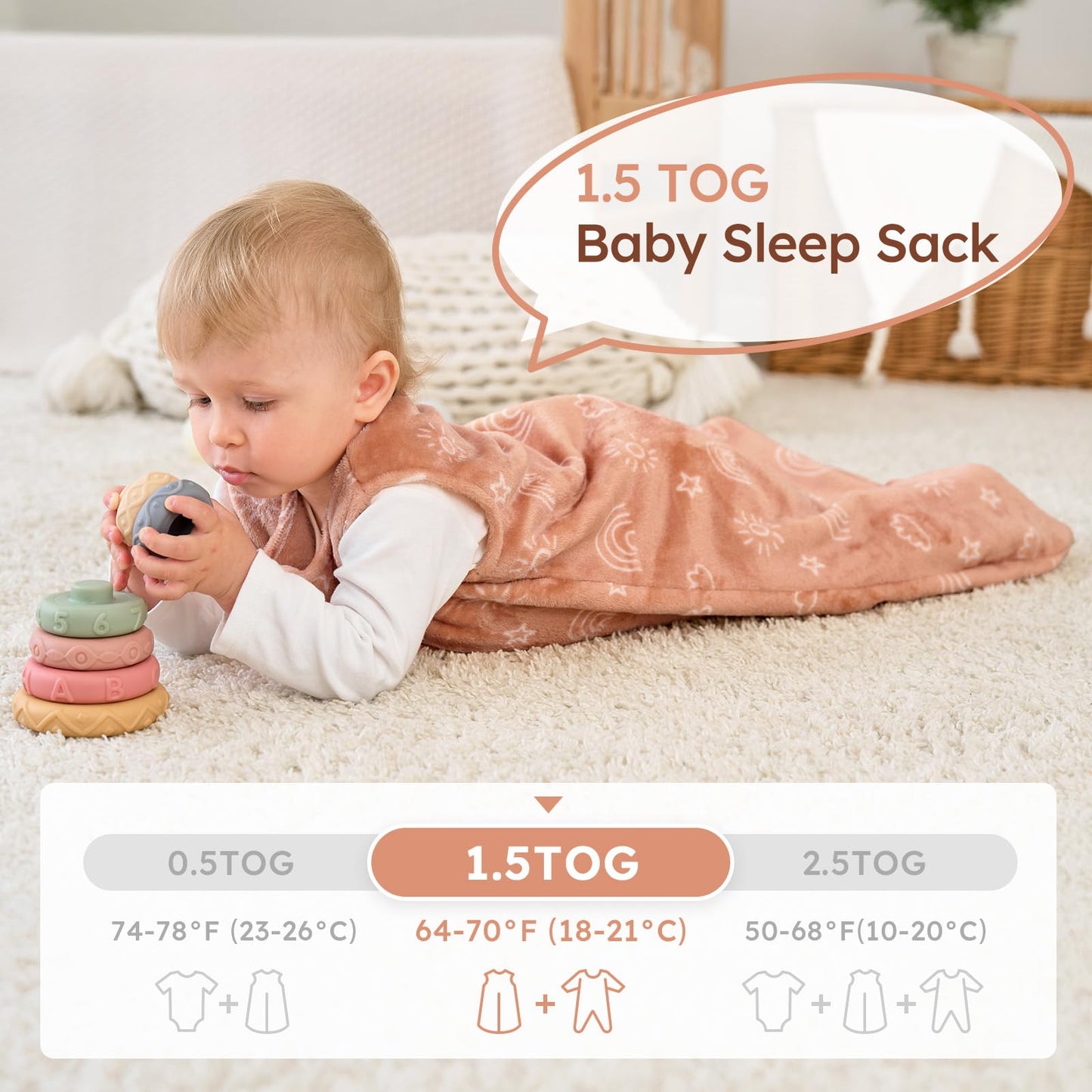 Yoofoss Baby Sleep Sack 6-12 Months, 1.5 Tog Sleep Sack, Fleece Baby Wearable Blanket with 2-Way Zipper, Infant Sleeping Sack, Soft Warm Lightweight(Small)