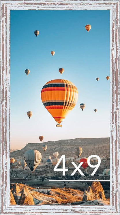 JCJMY 4x9 Picture Frame - Rustic White Wall Hanging & Tabletop Display | Shatter Resistant Plexiglass