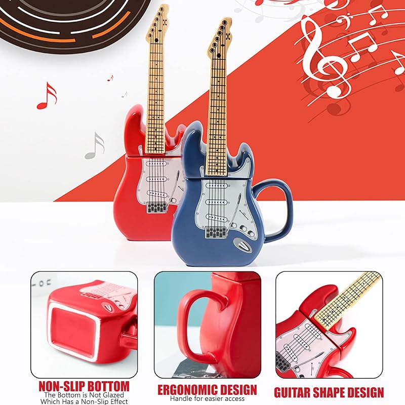 Electric Guitar Shaped Ceramic Mug, 15 oz Red – Novelty Music Drinkware for Musicians