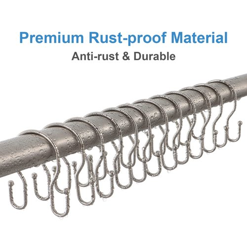 24 Pack Double Shower Curtain Hooks Rings, TENOVEL Double Sided Shower Curtain Hooks Rust Proof for Shower Curtain, Stainless Steel Bathroom Shower Hangers Rings for Shower Rods, Brushed Nickel