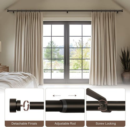 Lootkell Modern Brown Curtain Rods - Adjustable 48 to 84 Inches, Heavy Duty 1" Diameter with Decorative Finials for Farmhouse Style