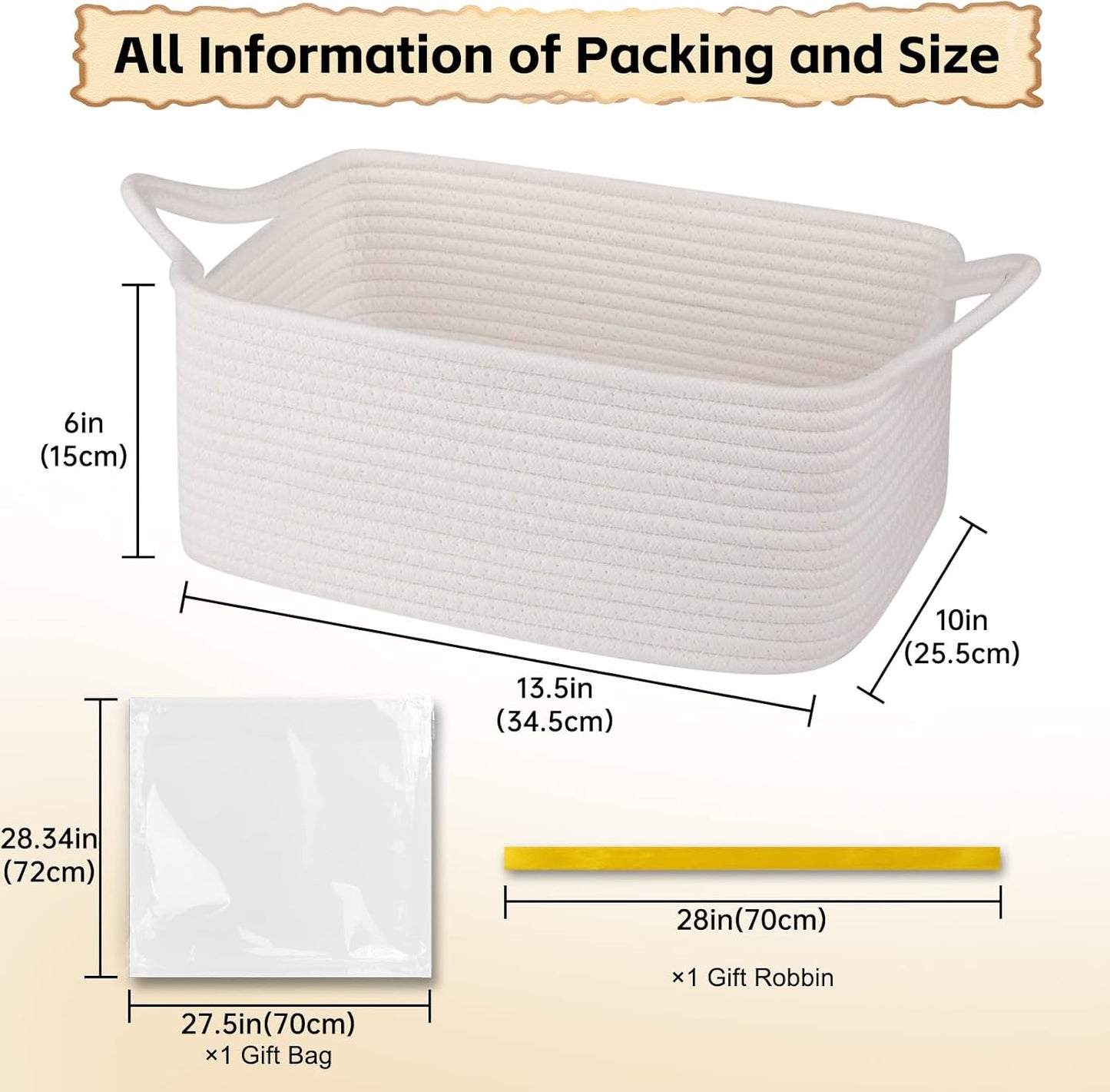 OIAHOMY Woven Basket - Versatile Storage Solution with Gift Bags & Ribbons | White Nursery Organizer