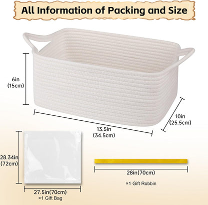 OIAHOMY Woven Basket - Versatile Storage Solution with Gift Bags & Ribbons | White Nursery Organizer