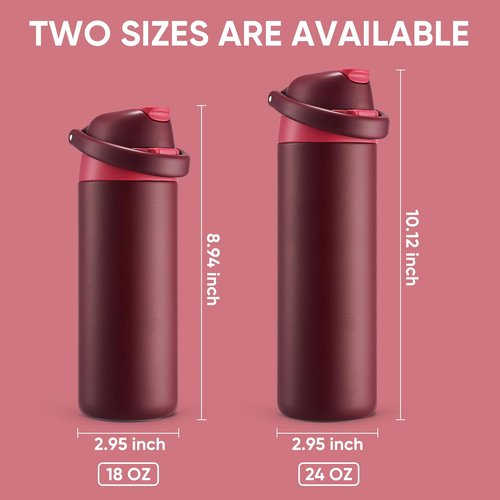 Insulated Water Bottle by [Brand Name] | 18 oz Stainless Steel, 2-in-1 Straw & Push-Button Lid - Keeps Drinks Cold for 24 Hours, BPA-Free, Leak-Proof, Perfect for Sports & Travel, Red