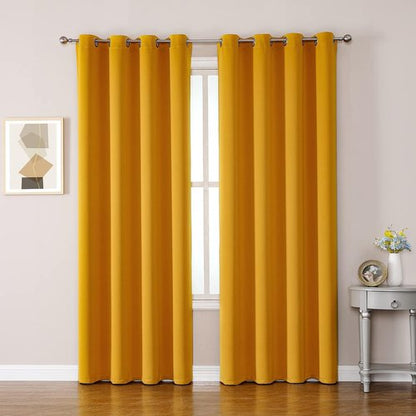 ChrisDowa Blackout Curtains - Thermal Insulated Room Darkening Panels, Mustard Yellow, 52 x 80 Inches (Set of 2)