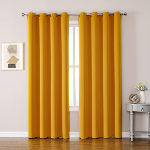 ChrisDowa Blackout Curtains - Thermal Insulated Room Darkening Panels, Mustard Yellow, 52 x 120 Inch Set