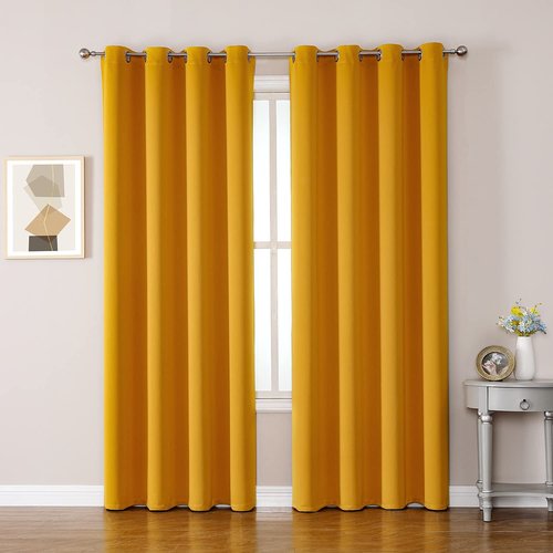 ChrisDowa Room Darkening Curtains 102 Inches Long 2 Panels Set for Living Room, Grommet Thermal Insulated Blackout Curtains for Bedroom (Mustard Yellow, 52 x 102 Inch)