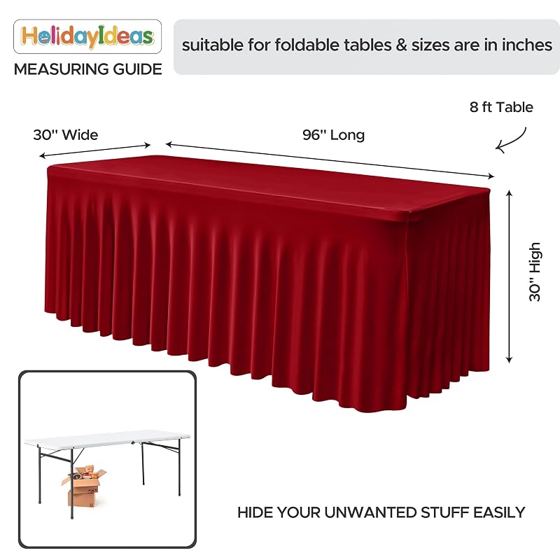 2 Pack Red 8 Ft Spandex Table Covers for Christmas Parties