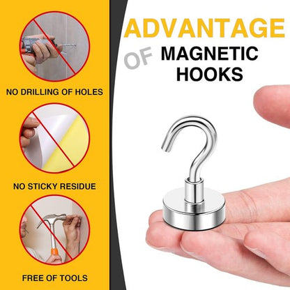 DIYMAG Magnetic Hooks - Heavy Duty 30lbs N52 Magnet Hooks for Cruise Cabins & Home Use | 10 Pack Silver