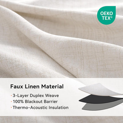 Skiennix 100% Blackout Sliding Door Curtains - Extra Wide Grommet Drapes 50”W x 63”L in Beige