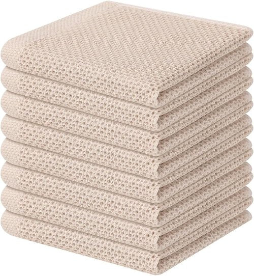 Homaxy Kitchen Dish Cloths - Ultra Soft 100% Cotton Waffle Weave, Quick Drying, 12 x 12 Inches, 8-Pack, Beige