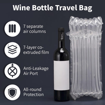 Wine Bags Bottle Protector for Travel - 10 Packs, Inflatable Air Column Bubble Cushion Wrap Wine Bottles Packaging Sleeve for Shipping Airplane Suitcase - 13 x 3.5 Inch