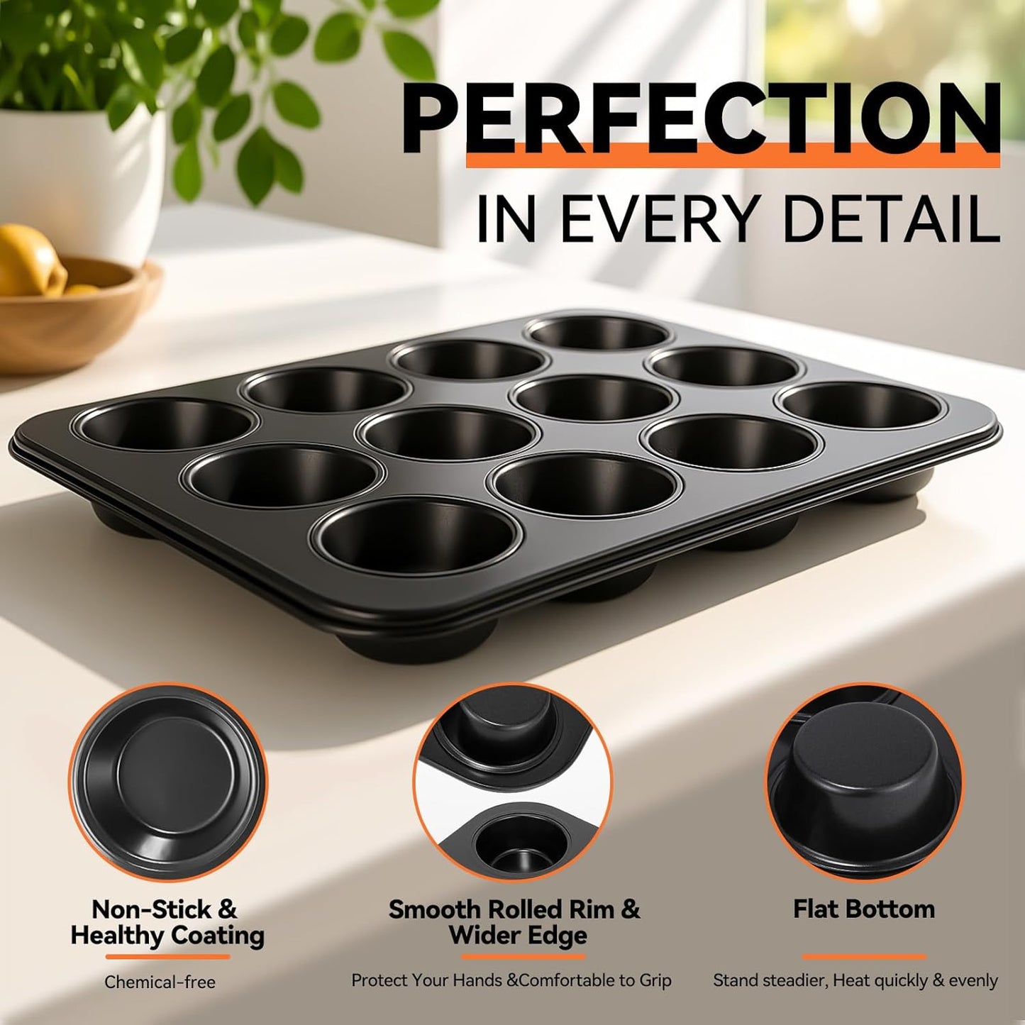 Yoehka Muffin Pan Set - Nonstick 12-Cup Baking Tin for Perfect Cupcakes | Durable Carbon Steel