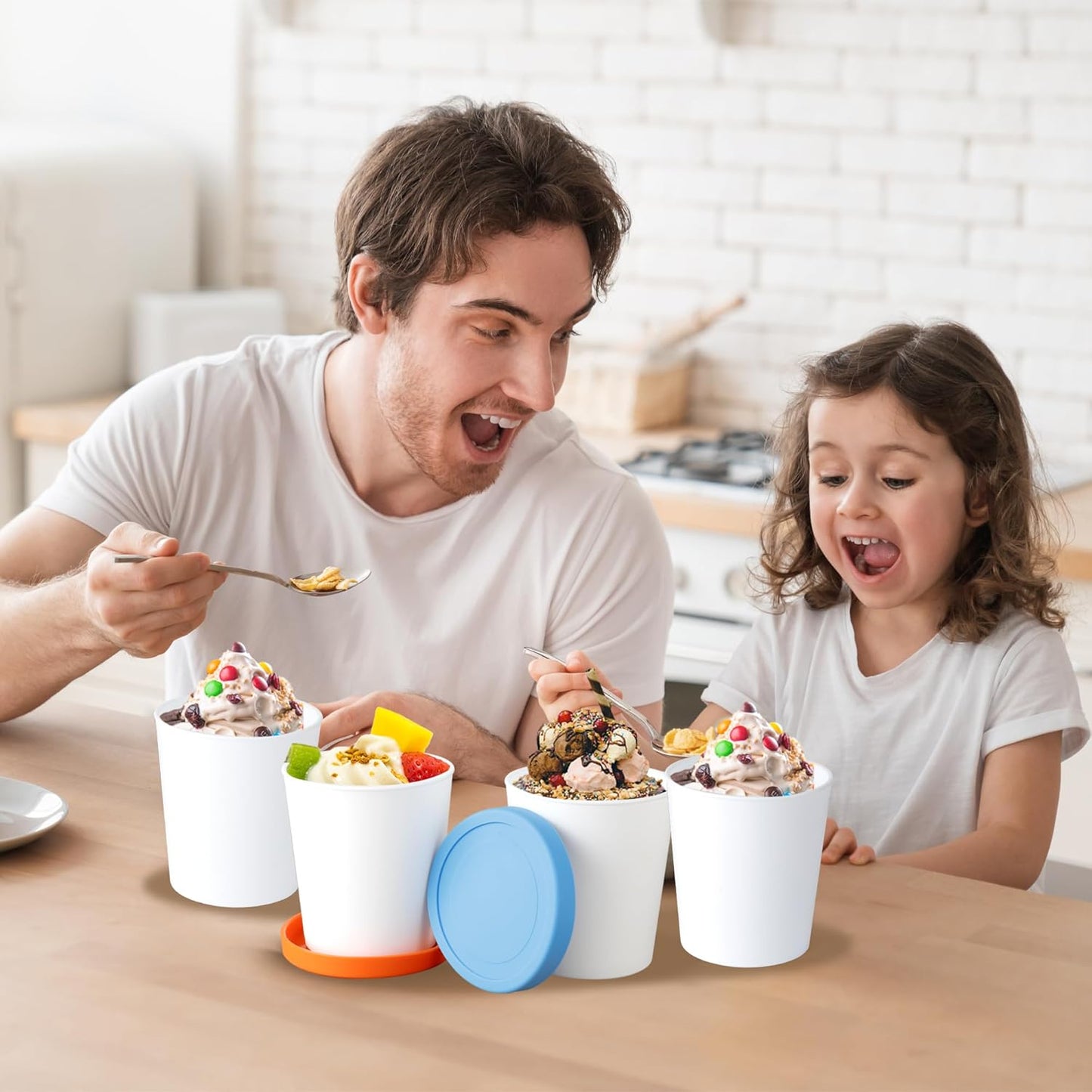 Regine Switzerland Ice Cream Containers - Reusable 1 Quart Storage with Leak-Free Silicone Lids | 4 Pack