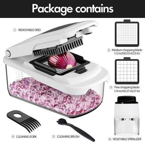 Cambom Vegetable Chopper - Multifunctional Food Dicer with 8 Blades & Container for Easy Prep