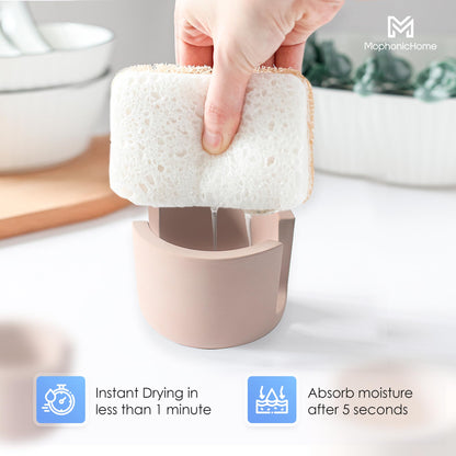 MOPHONICHOME Diatomaceous Earth Sponge Holder, Quick Drying Stone Sponge Holder for Kitchen Sink - Ultra Absorbent Sink Sponge Holder - Diatomite Sponge Holder (3.14x2.75x2.36 inches, Brown)