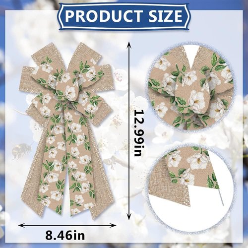 Hying Large Spring Bow - Burlap White Magnolia Flower Bow for Front Door | Perfect for Indoor & Outdoor Decor