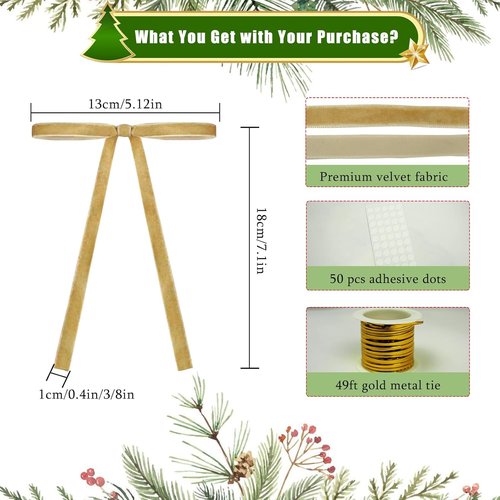 Fanfantoey Christmas Bows - 24Pcs Velvet Tree Bows, 5x7 Inch, Vintage Khaki Ribbons