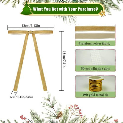 Fanfantoey Christmas Bows - 24Pcs Velvet Tree Bows, 5x7 Inch, Vintage Khaki Ribbons