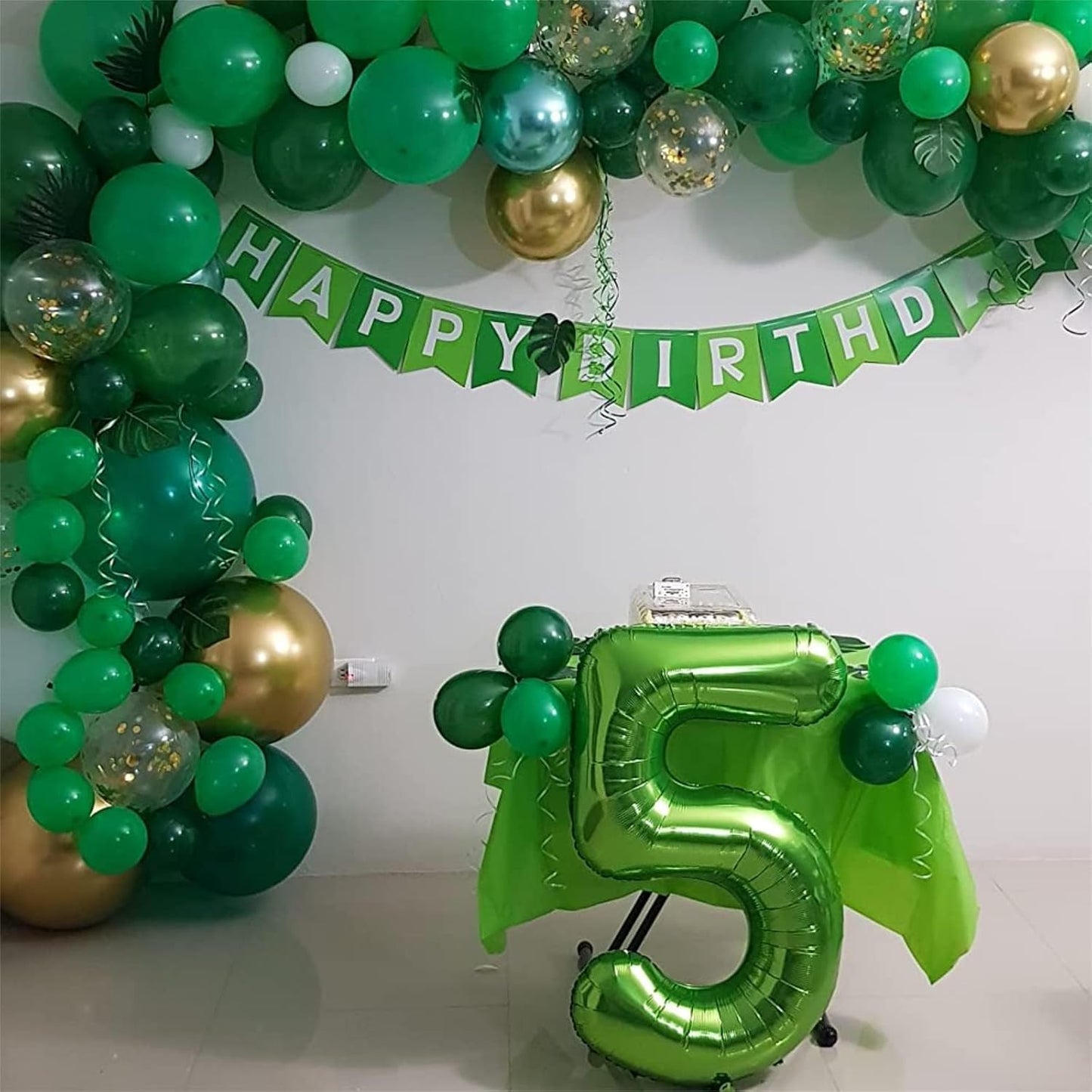 Skiennix 40-Inch Green Foil Number 4 Balloon - Self-Inflating Helium Decoration for Jungle Birthday Parties
