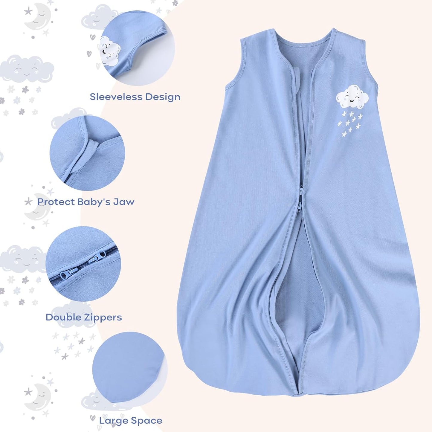 Yoofoss Baby Sleep Sack - 100% Organic Cotton Wearable Blanket | 2-Way Zipper, 12-18 Months, 3 Pack