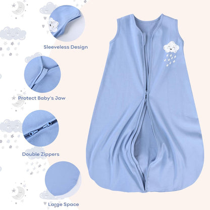 Yoofoss Baby Sleep Sack - 100% Organic Cotton Wearable Blanket | 2-Way Zipper, 0.5 TOG, 3 Pack for 6-12 Months
